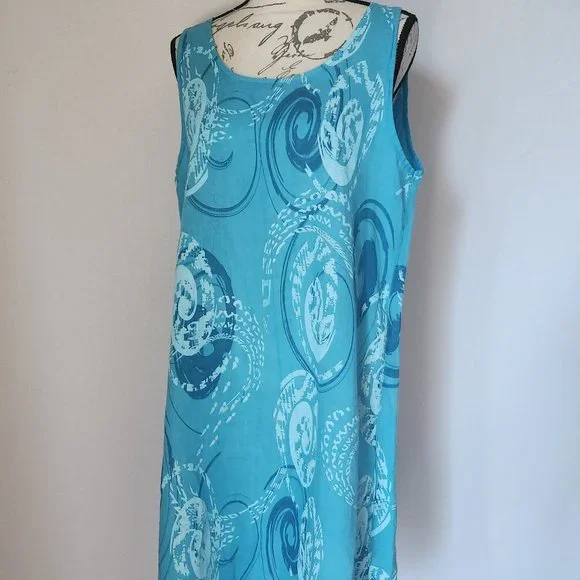 knee length dresses for ladies Italian Linen Lagenlook Dress With Side Ribbed Panel